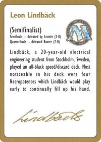 1996 Leon Lindback Biography Card [World Championship Decks] Fashion