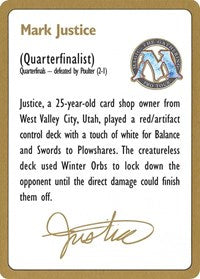 1996 Mark Justice Biography Card [World Championship Decks] Discount